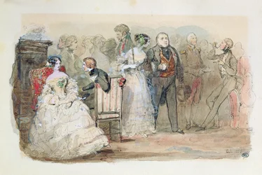 En mottakelse under Louis-Philippes regjeringstid (1830-48) 1832 (penn og blekk og wc på papir)
